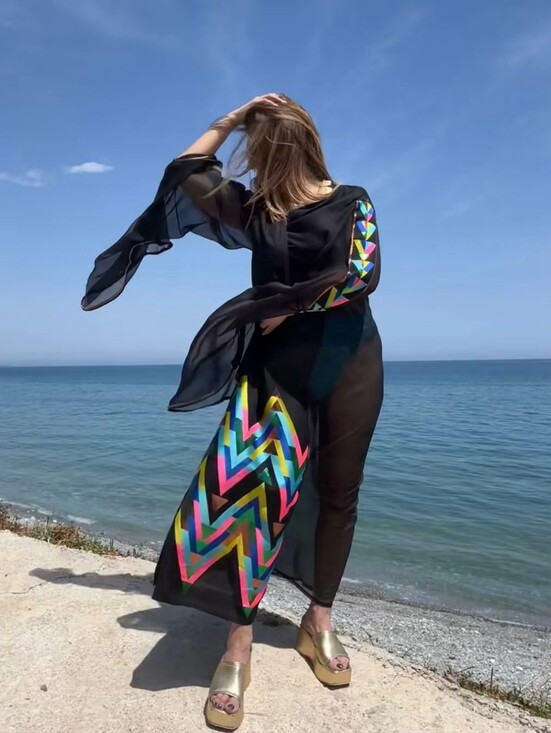 piyano Other - Piyano Sheer Swim Cover-Up with Multi-Color Chevron Accents